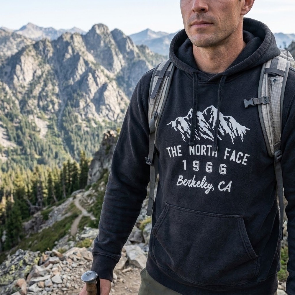 The North Face Hoodie Mens Large Gray Berkeley CA Graphic Pullover Gorpcore Hike
